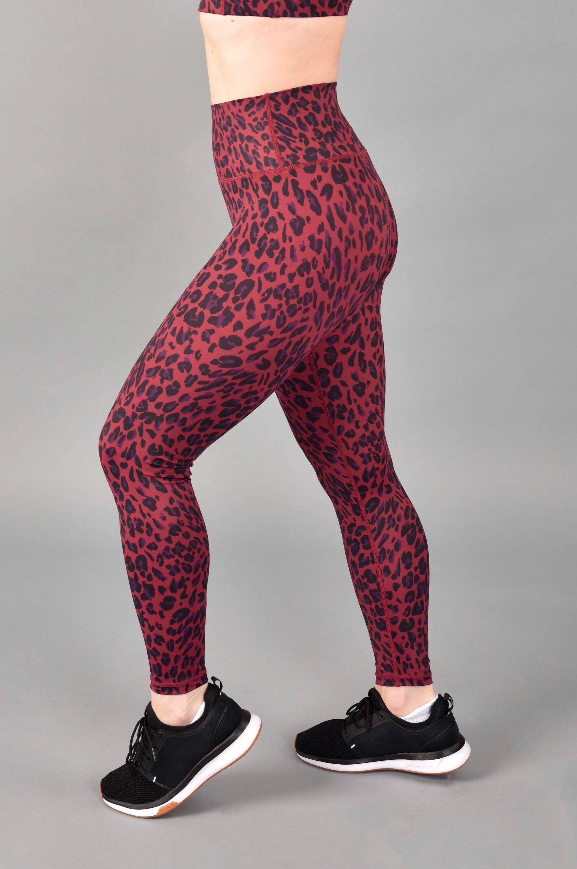 Women Leopard High Waist Fold over Fleece Leggings, Pink